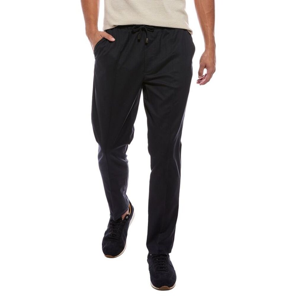 Isaia Mens  The Drawcord Wool-Blend Pant, Blue